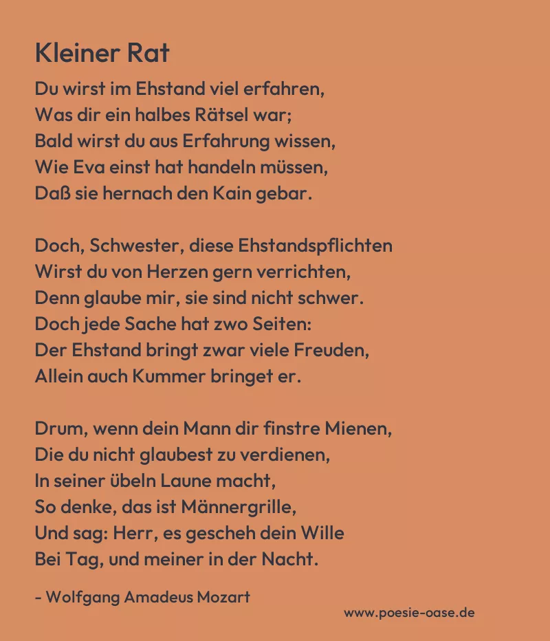 Gedicht: Kleiner Rat von Wolfgang Amadeus Mozart