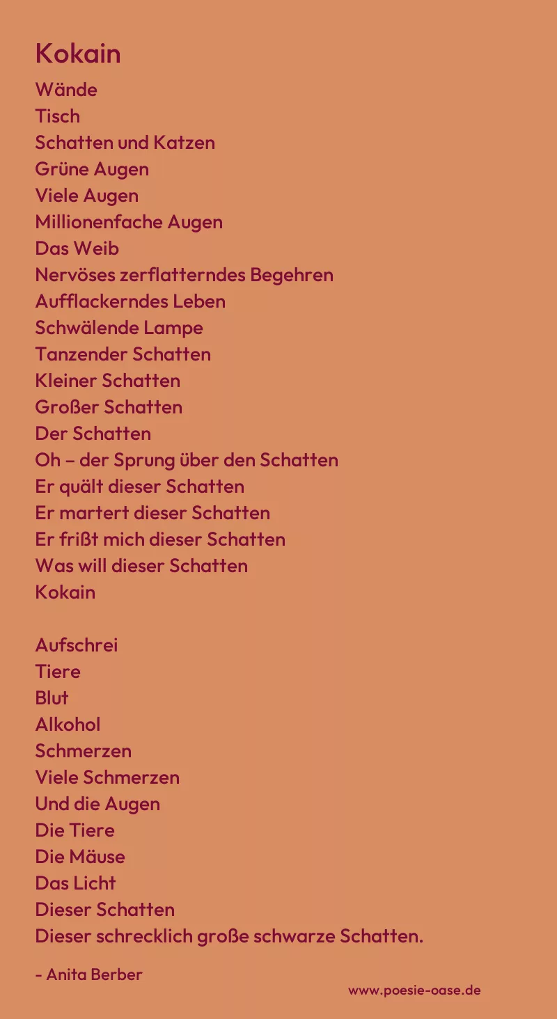 Gedicht: Kokain von Anita Berber