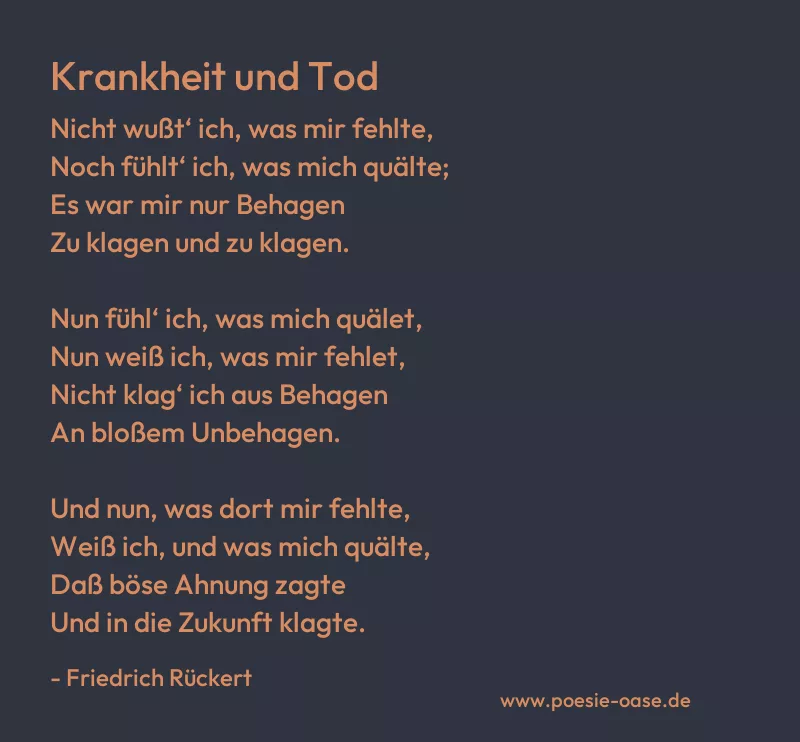 Gedicht: Krankheit und Tod von Friedrich Rückert