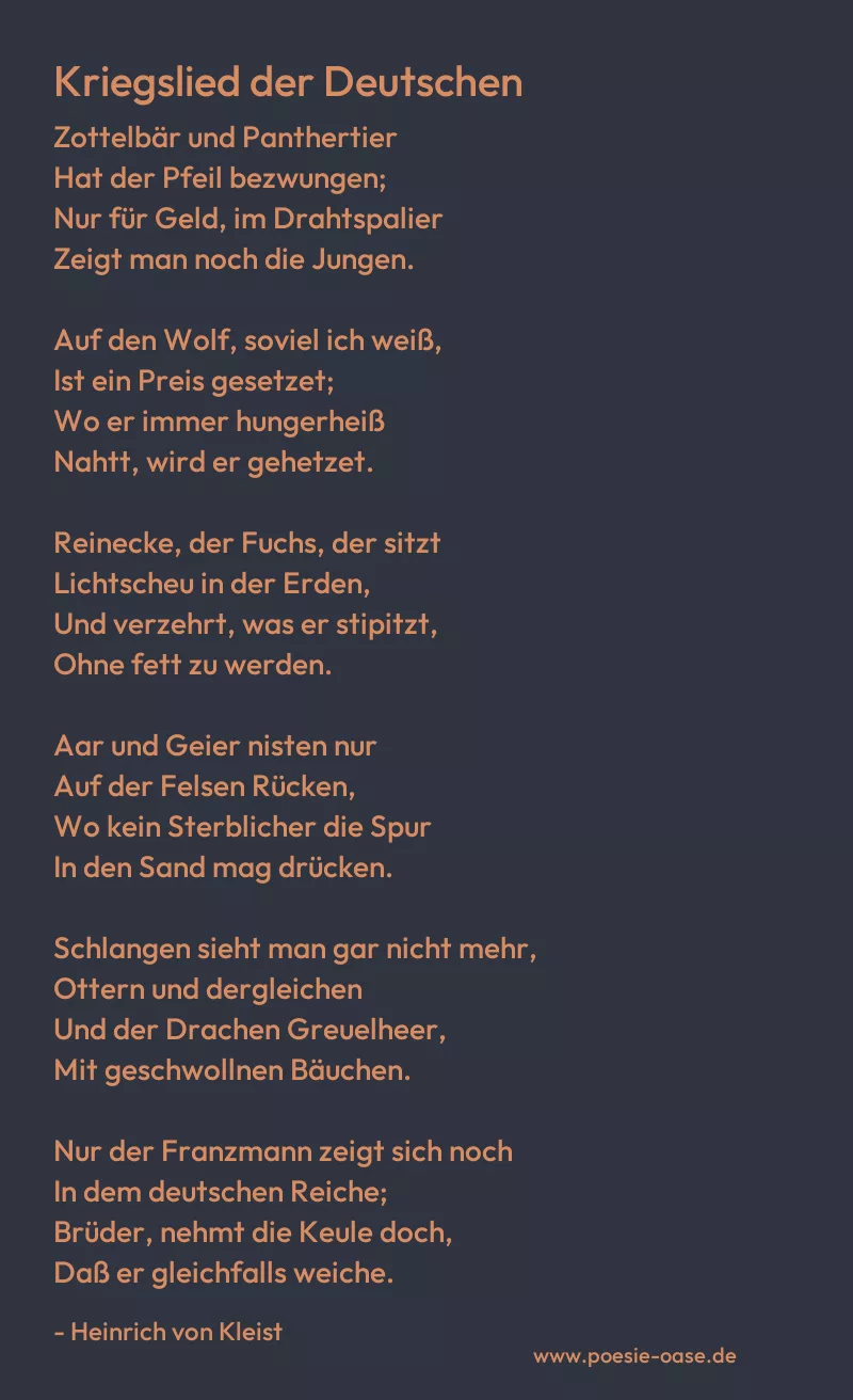 Gedicht: Kriegslied der Deutschen von Heinrich von Kleist