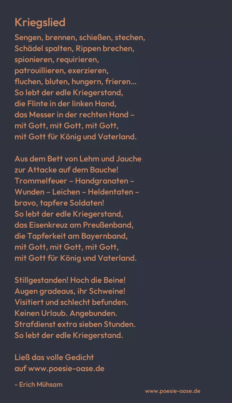 Gedicht: Kriegslied von Erich Mühsam