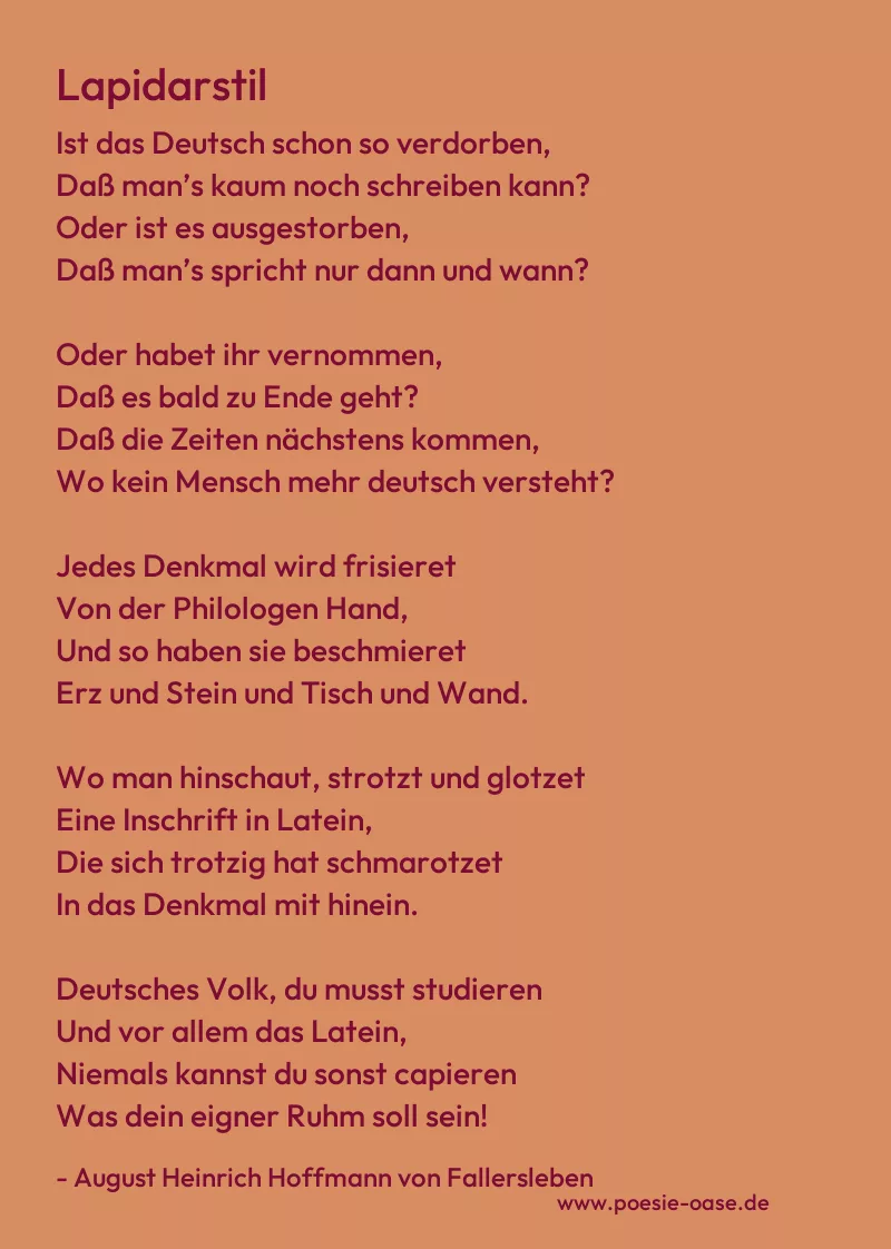 Gedicht: Lapidarstil von August Heinrich Hoffmann von Fallersleben