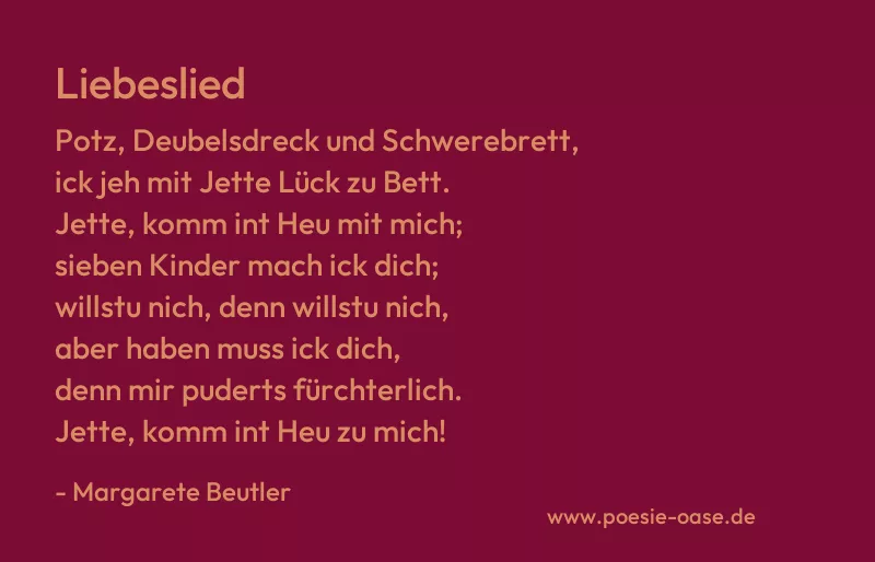 Gedicht: Liebeslied von Margarete Beutler