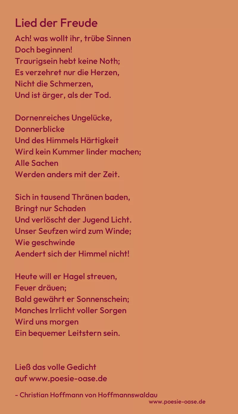 Gedicht: Lied der Freude von Christian Hoffmann von Hoffmannswaldau