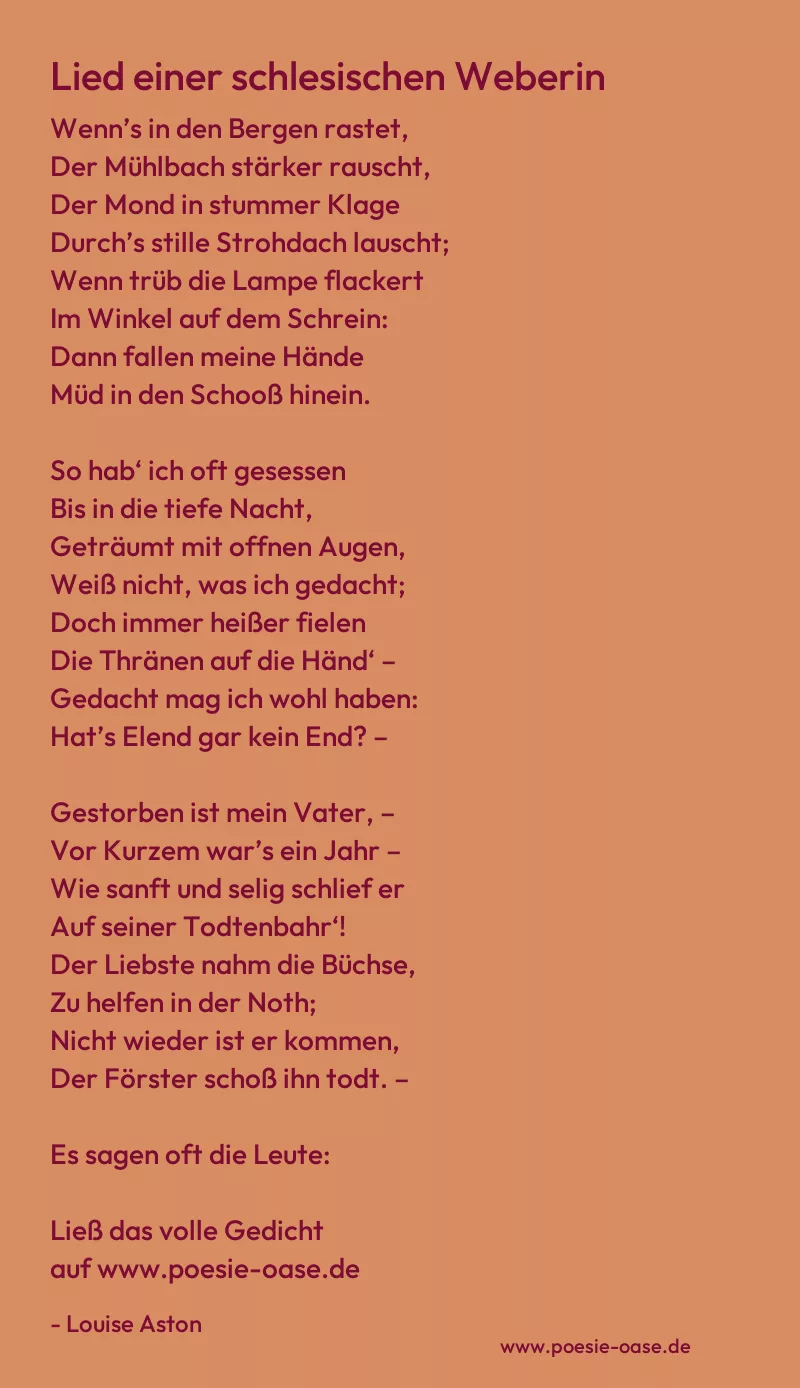 Gedicht: Lied einer schlesischen Weberin von Louise Aston