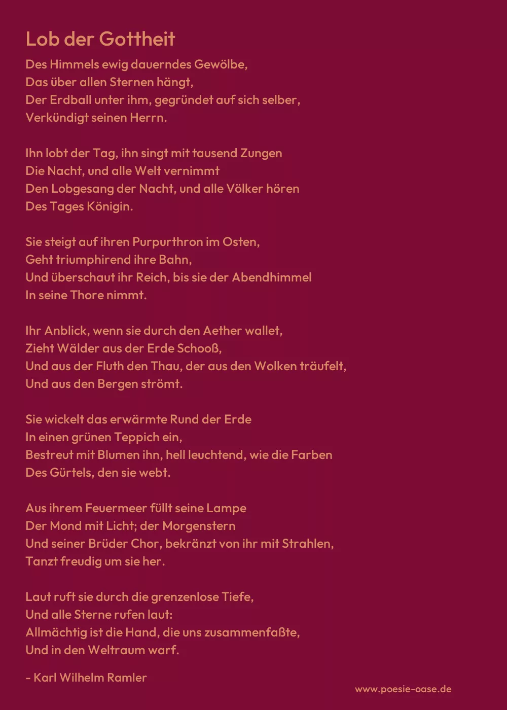 Gedicht: Lob der Gottheit von Karl Wilhelm Ramler
