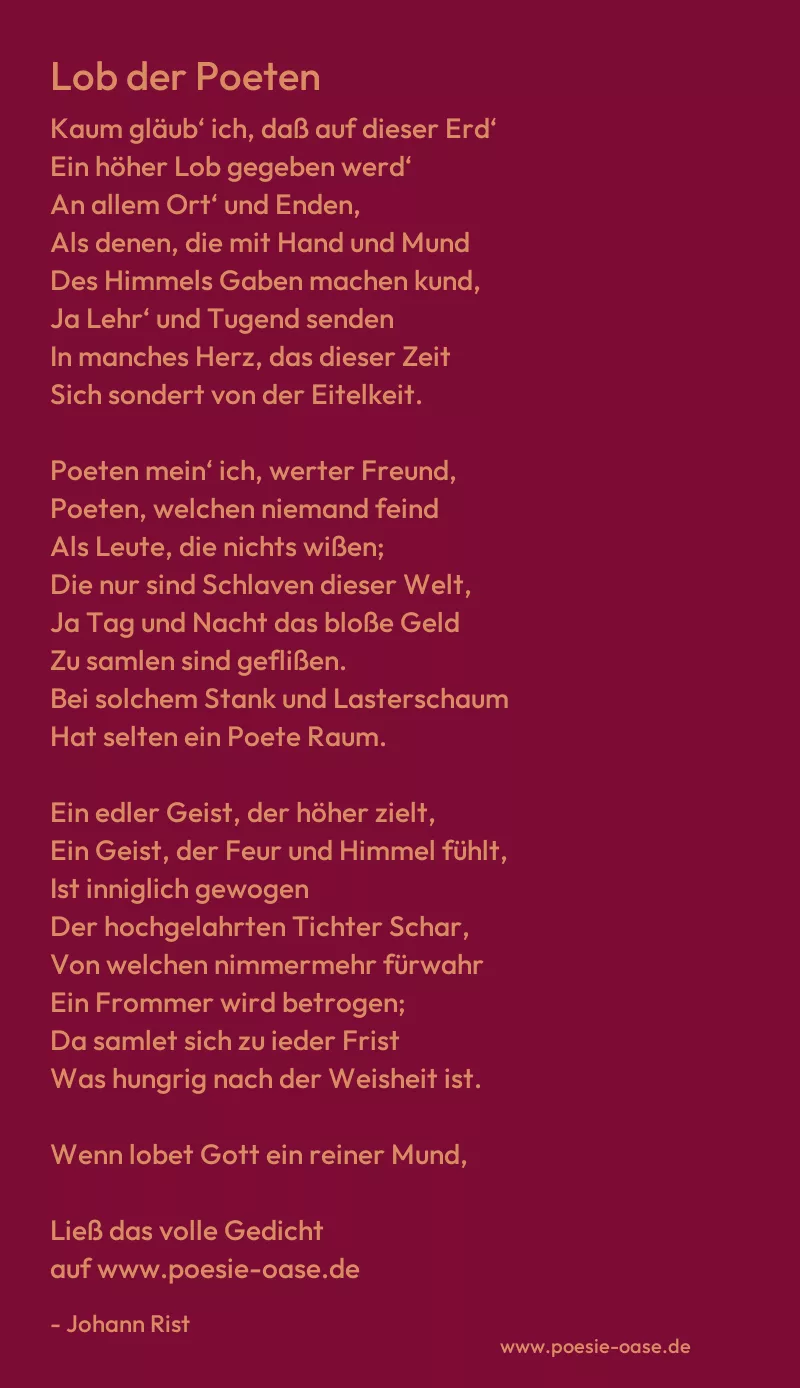 Gedicht: Lob der Poeten von Johann Rist