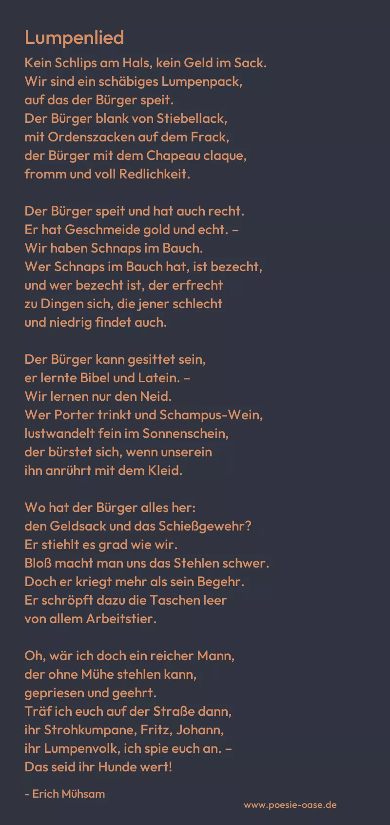 Gedicht: Lumpenlied von Erich Mühsam