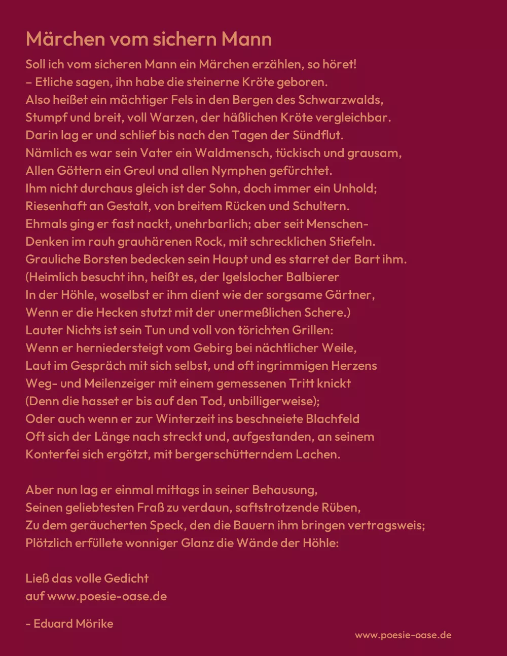 Gedicht: Märchen vom sichern Mann von Eduard Mörike