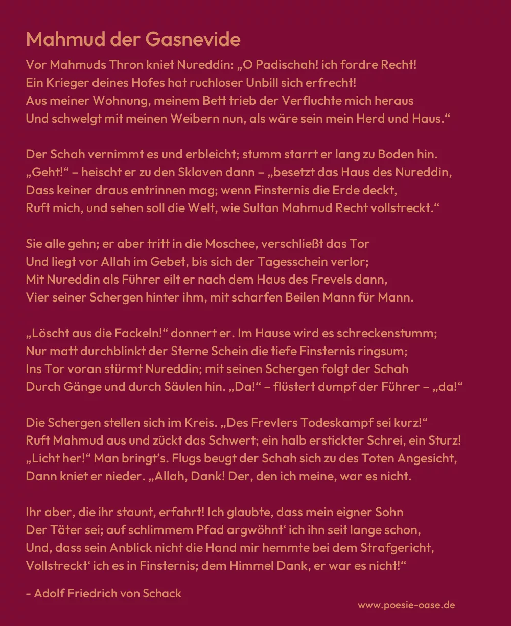 Gedicht: Mahmud der Gasnevide von Adolf Friedrich von Schack