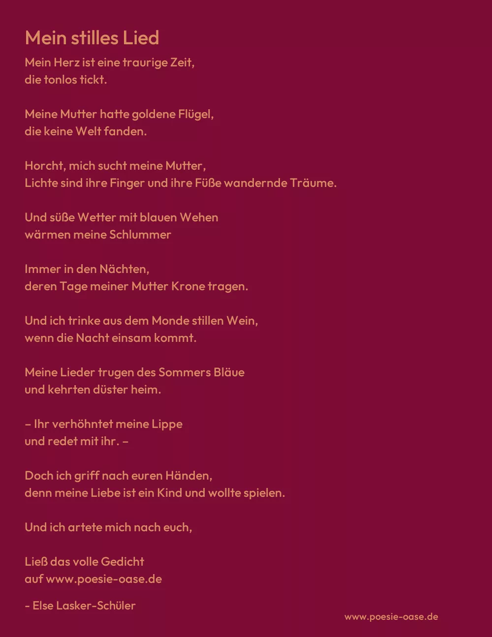 Gedicht: Mein stilles Lied von Else Lasker-Schüler
