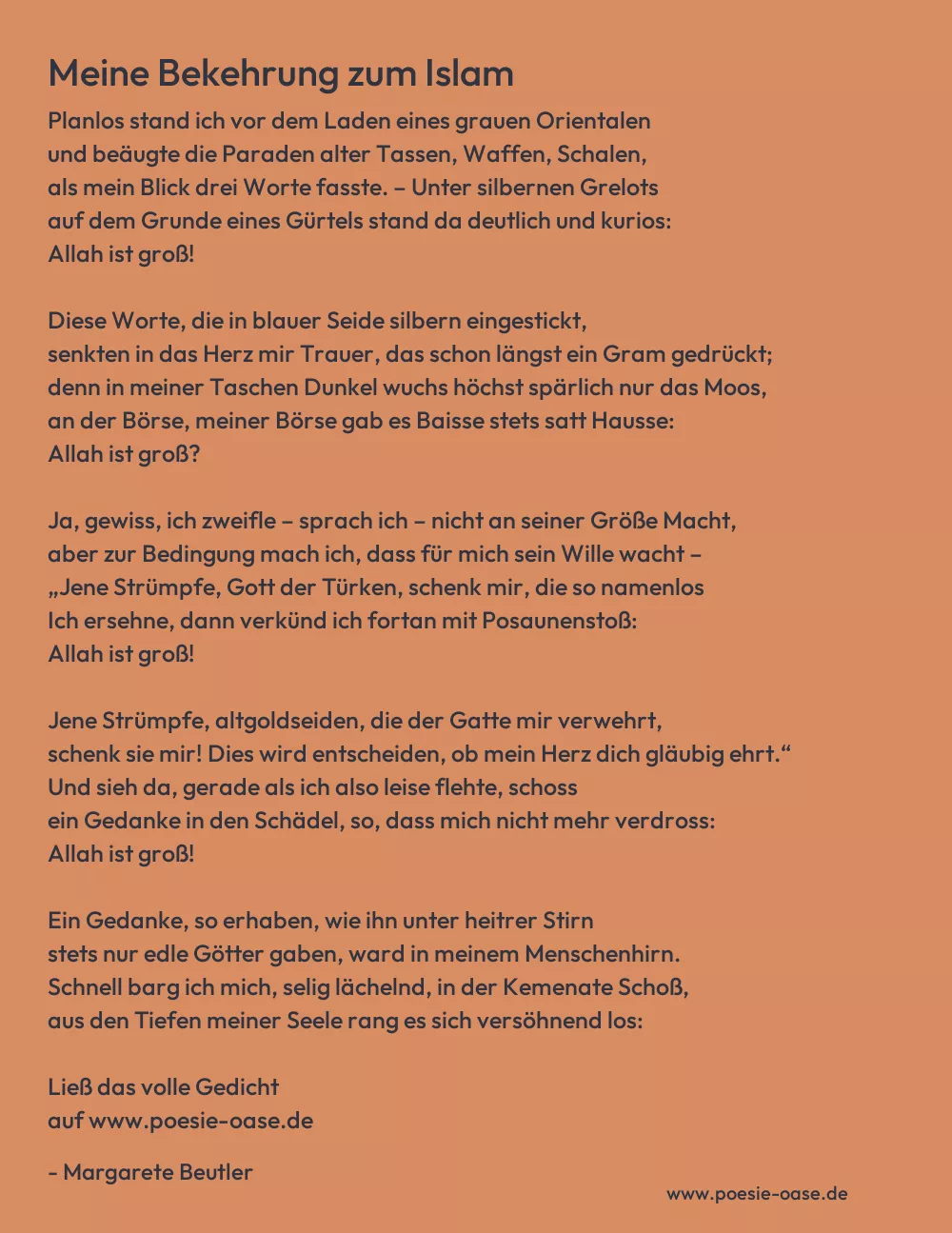 Gedicht: Meine Bekehrung zum Islam von Margarete Beutler