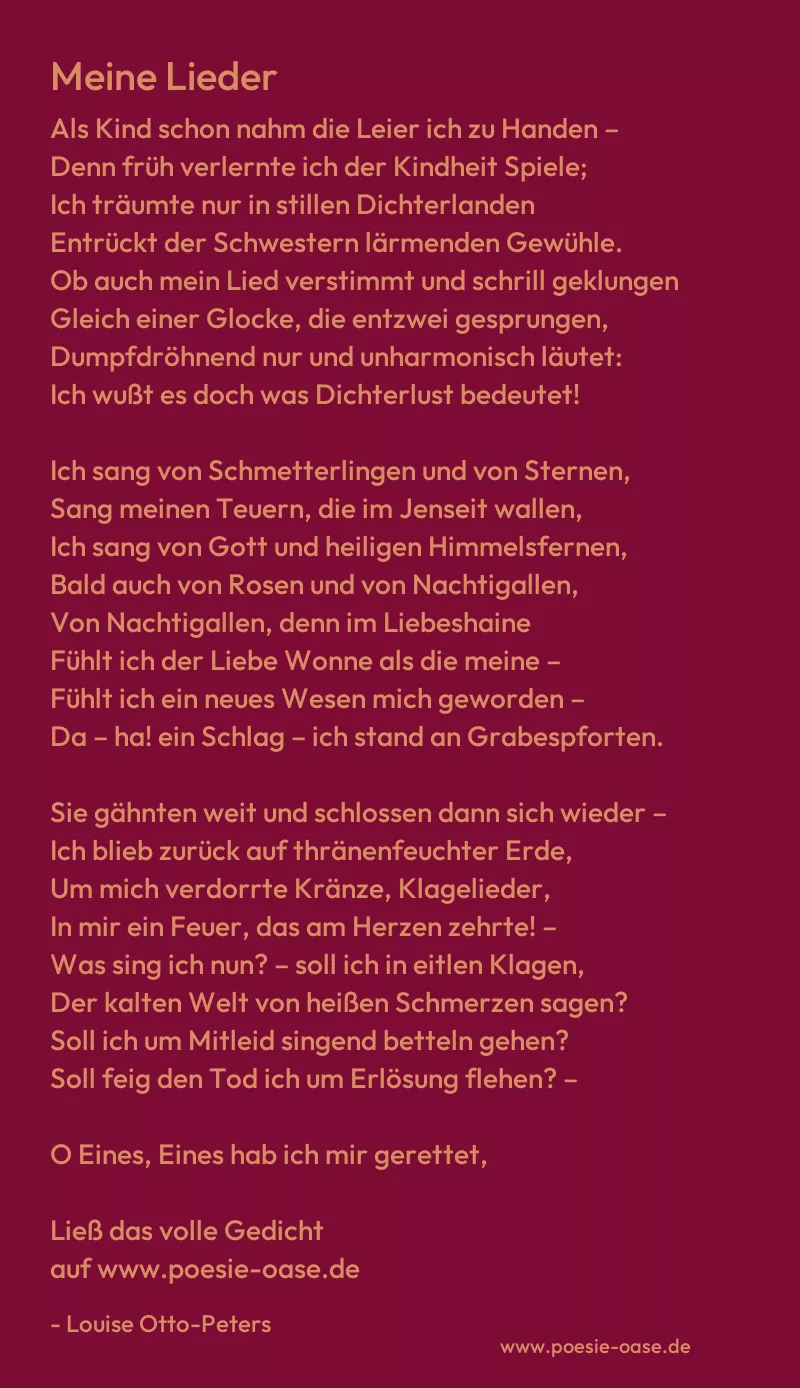 Gedicht: Meine Lieder von Louise Otto-Peters