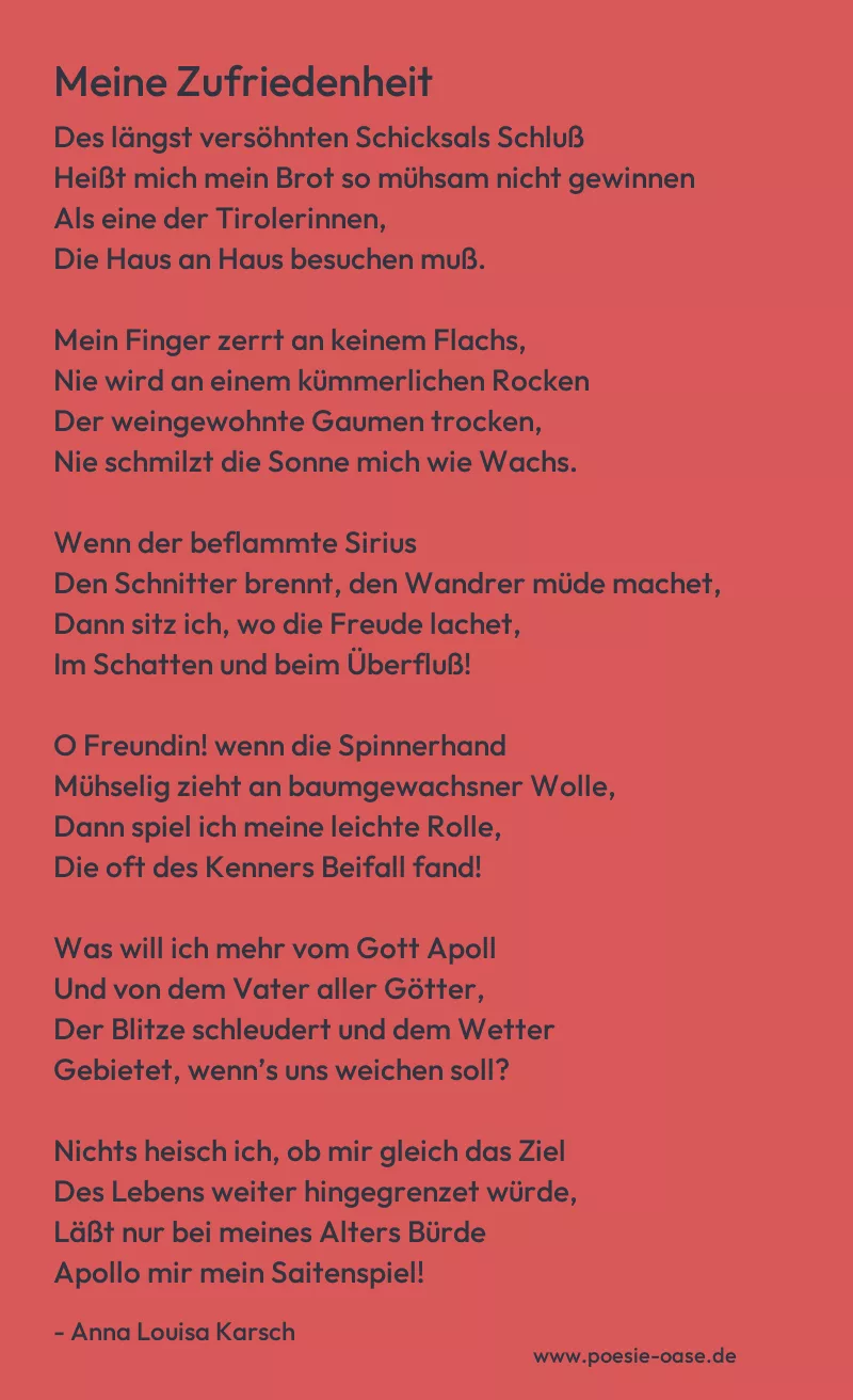 Gedicht: Meine Zufriedenheit von Anna Louisa Karsch