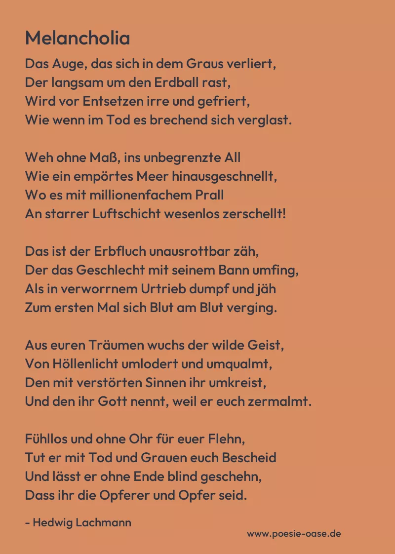 Gedicht: Melancholia von Hedwig Lachmann