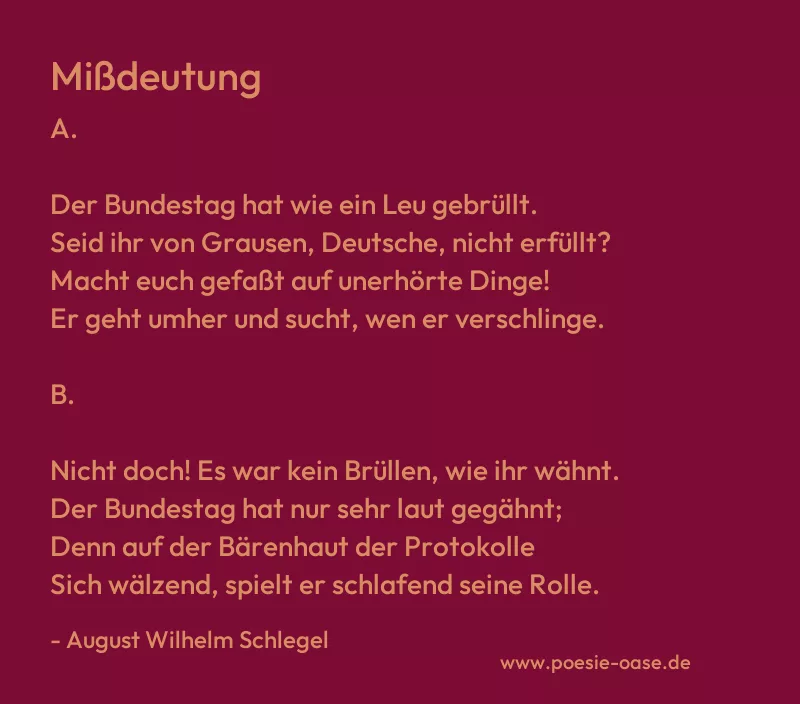 Gedicht: Mißdeutung von August Wilhelm Schlegel