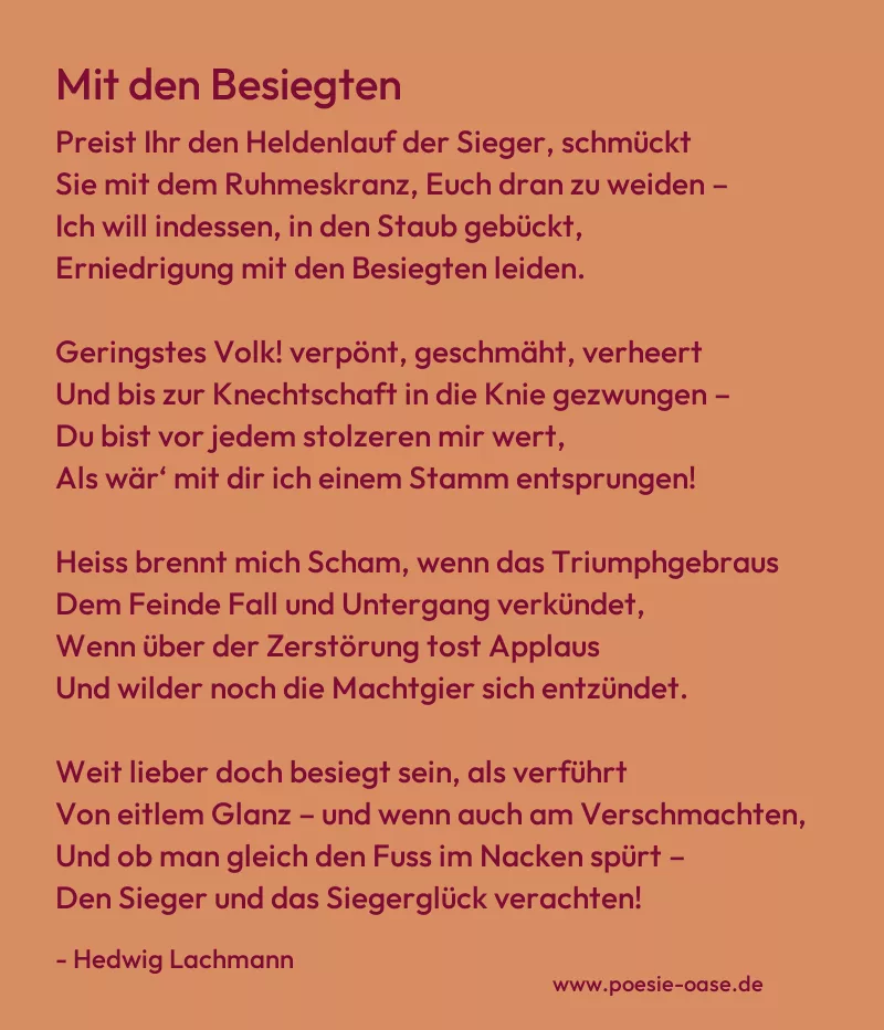 Gedicht: Mit den Besiegten von Hedwig Lachmann