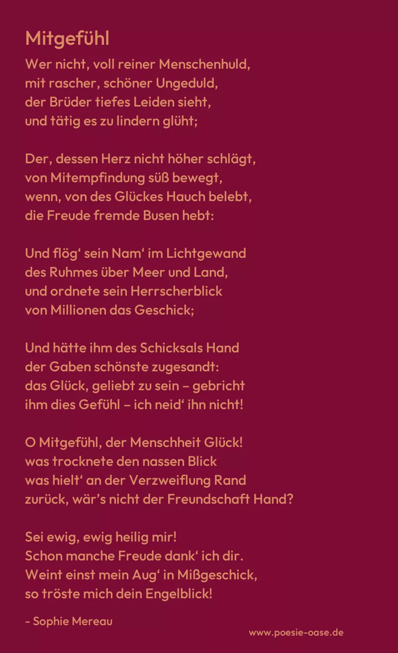 Gedicht: Mitgefühl von Sophie Mereau