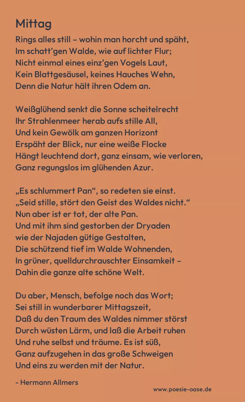 Gedicht: Mittag von Hermann Allmers