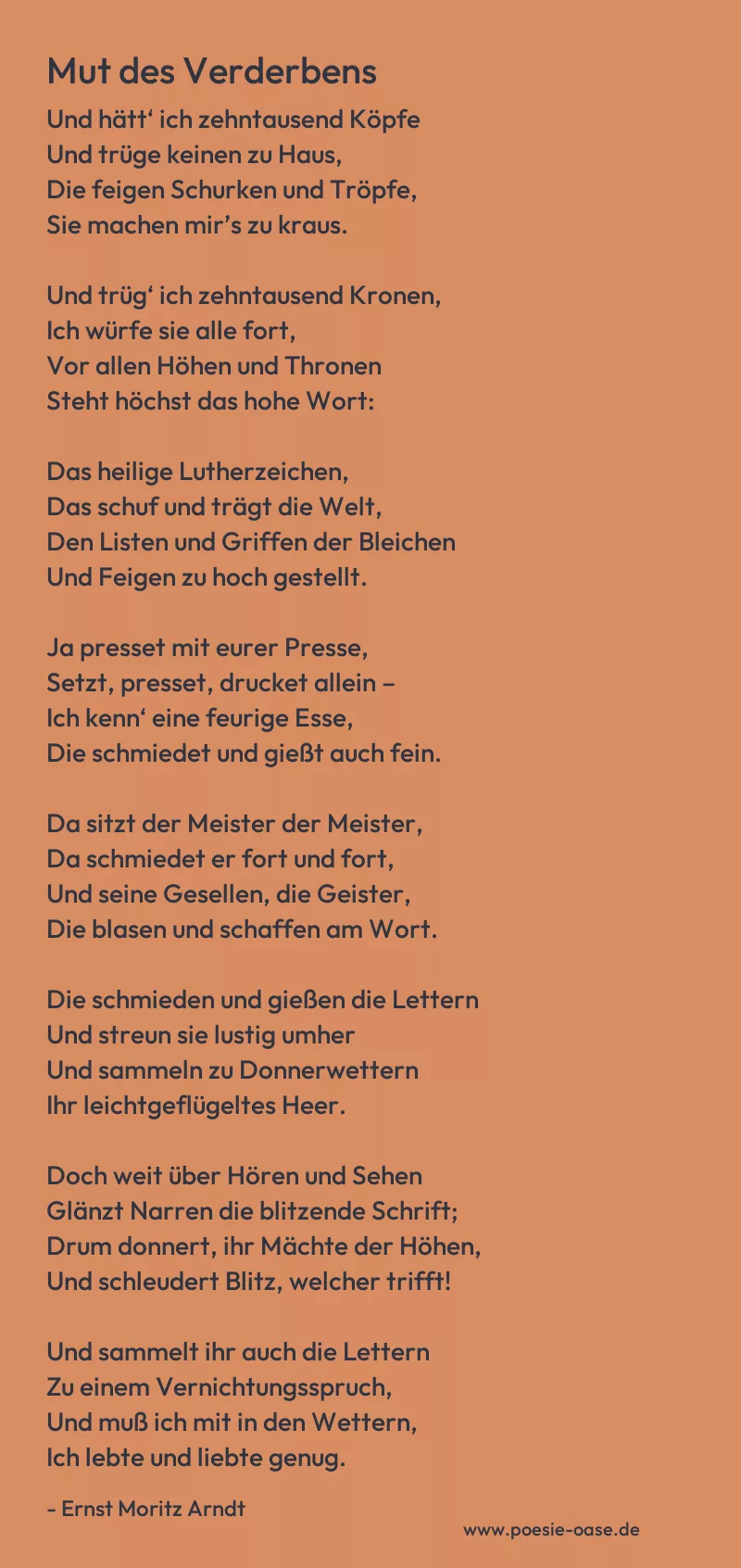 Gedicht: Mut des Verderbens von Ernst Moritz Arndt
