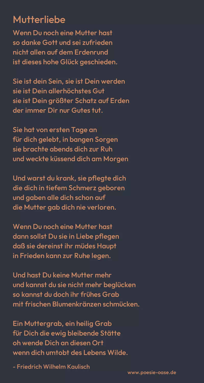 Gedicht: Mutterliebe von Friedrich Wilhelm Kaulisch