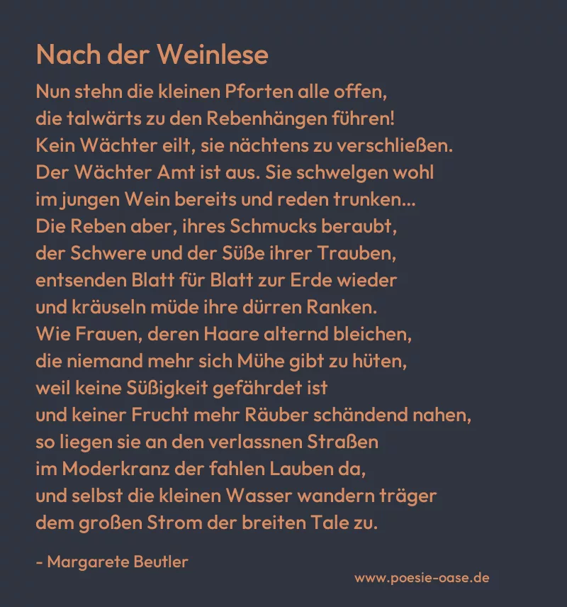 Gedicht: Nach der Weinlese von Margarete Beutler