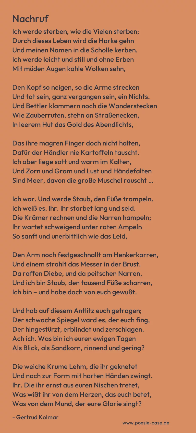Gedicht: Nachruf von Gertrud Kolmar