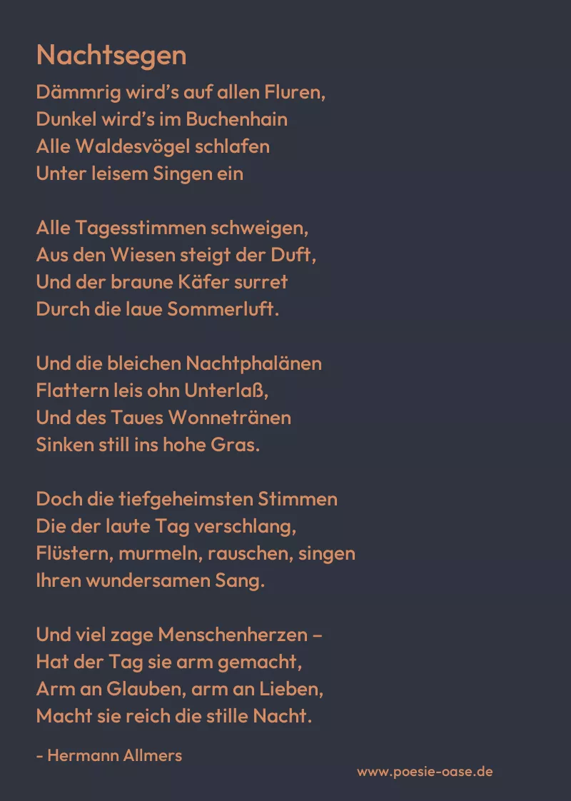 Gedicht: Nachtsegen von Hermann Allmers