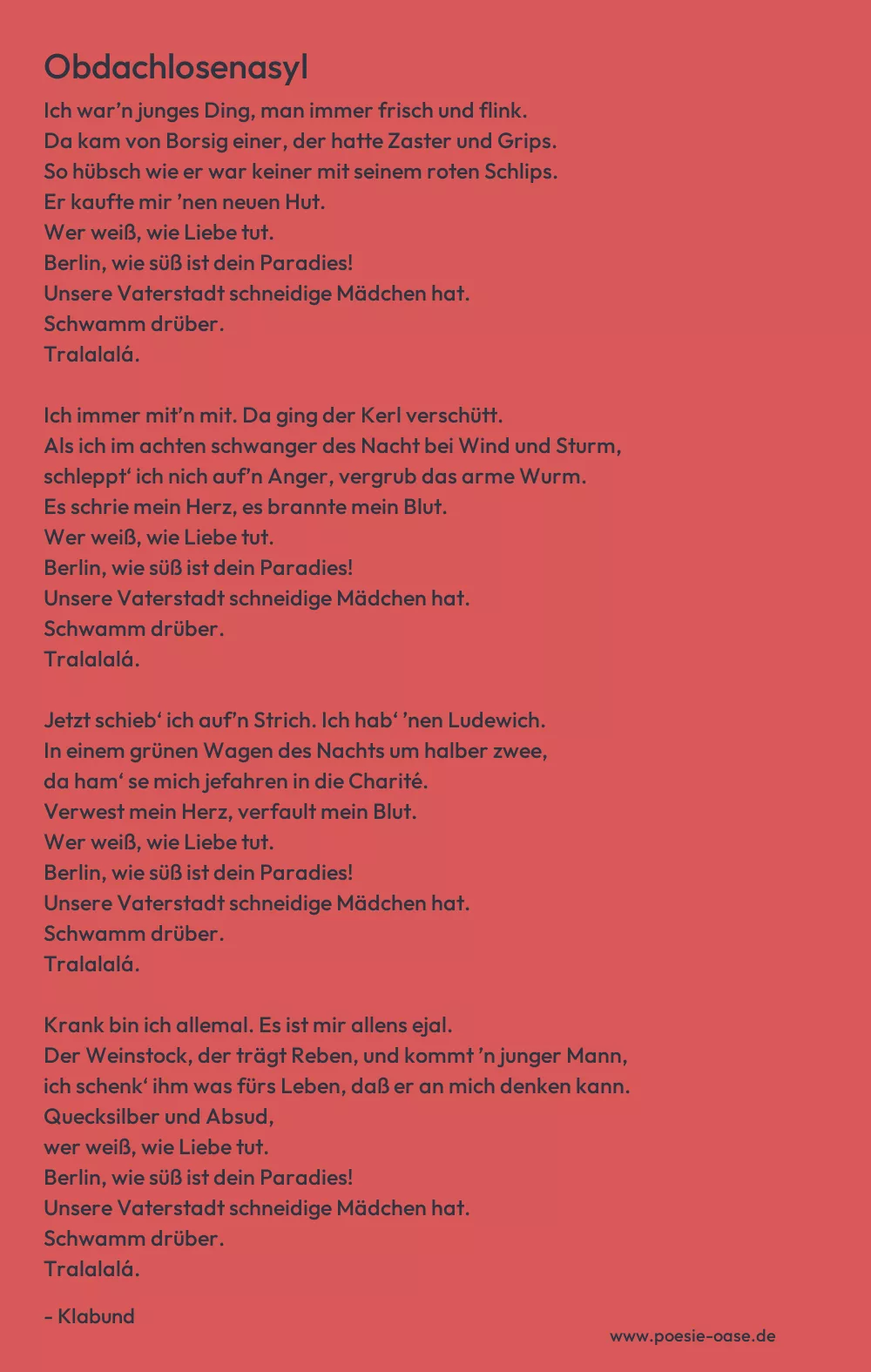 Gedicht: Obdachlosenasyl von Klabund