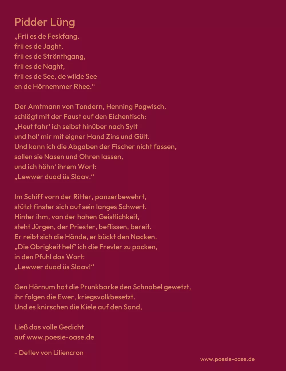 Gedicht: Pidder Lüng von Detlev von Liliencron