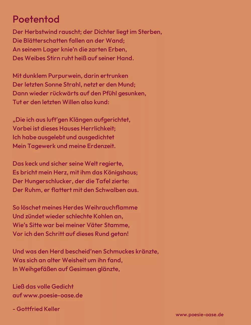 Gedicht: Poetentod von Gottfried Keller
