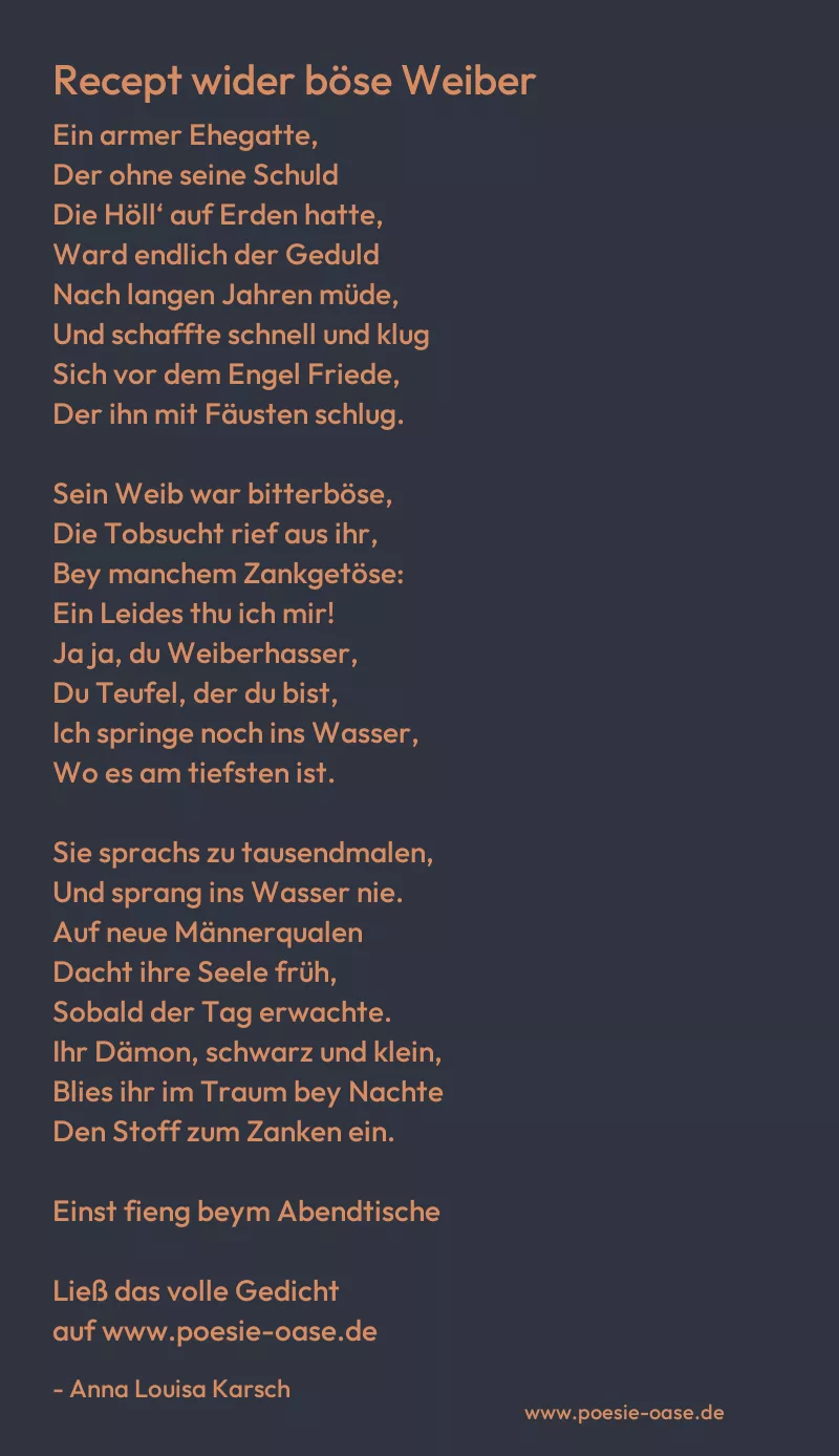 Gedicht: Recept wider böse Weiber von Anna Louisa Karsch