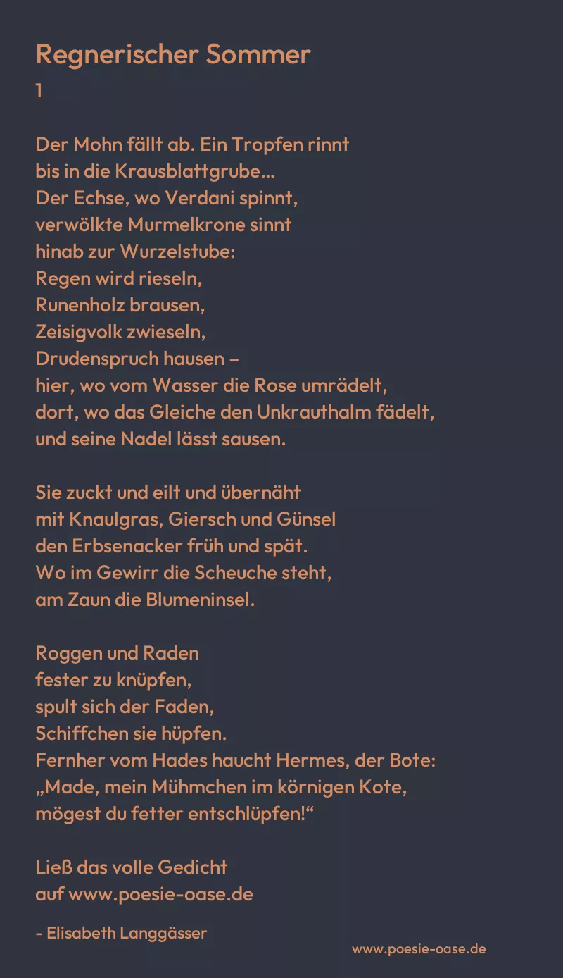 Gedicht: Regnerischer Sommer von Elisabeth Langgässer