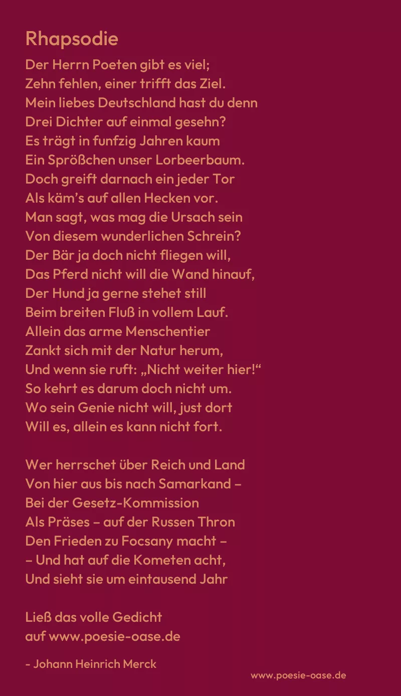 Gedicht: Rhapsodie von Johann Heinrich Merck