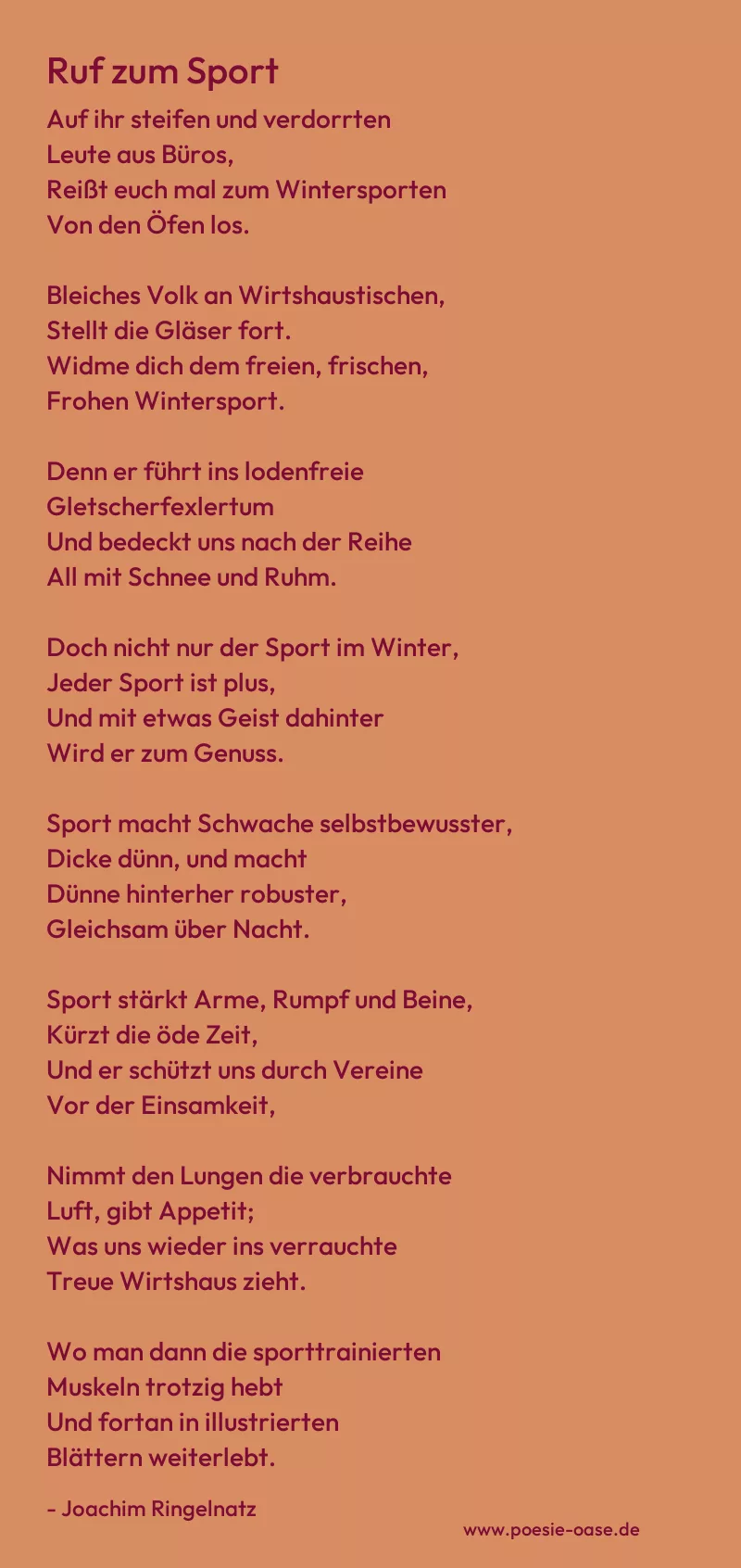 Gedicht: Ruf zum Sport von Joachim Ringelnatz