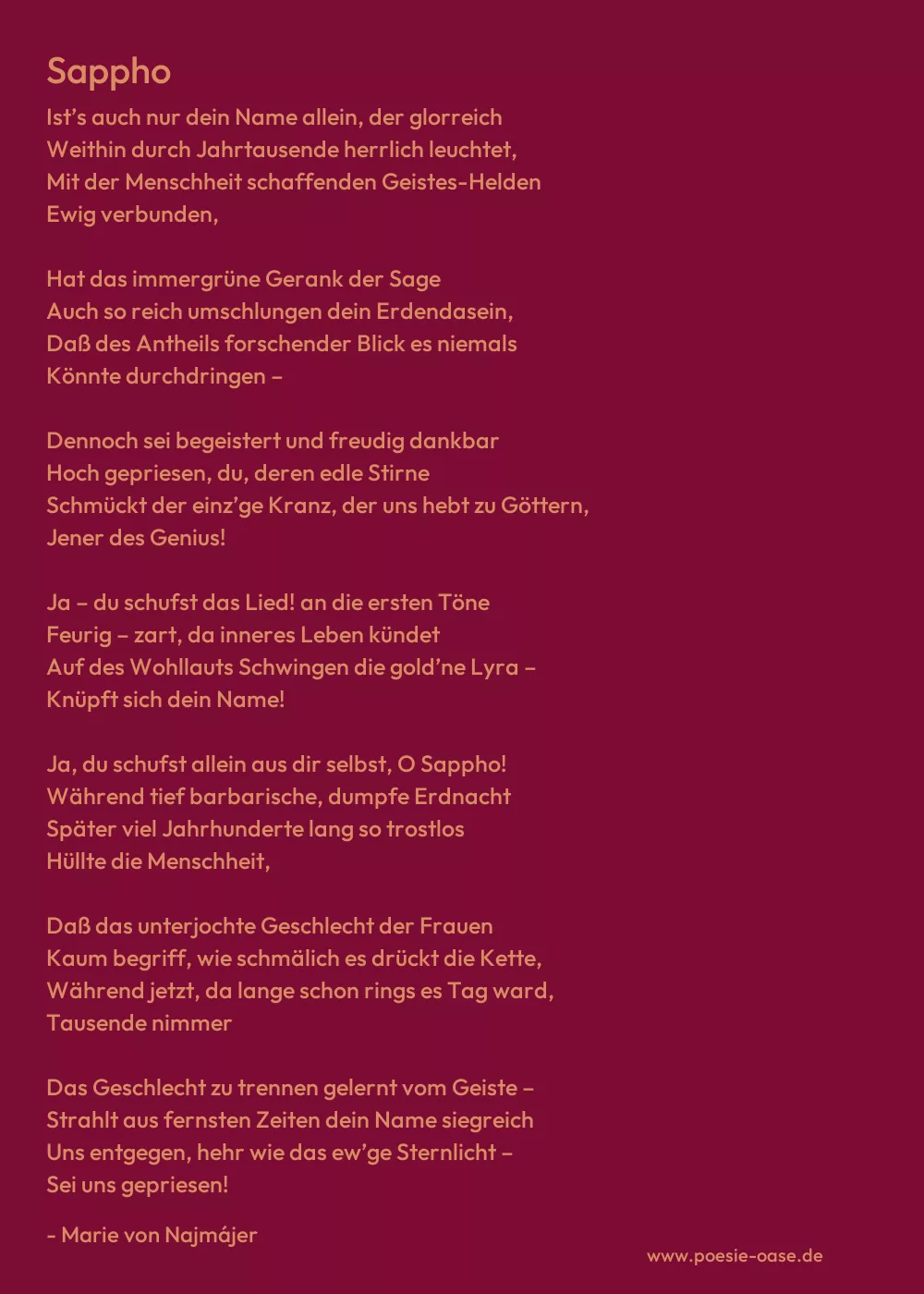 Gedicht: Sappho von Marie von Najmájer