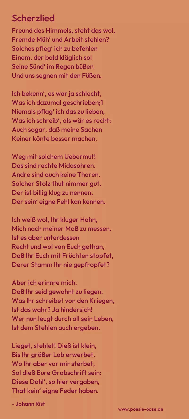 Gedicht: Scherzlied von Johann Rist