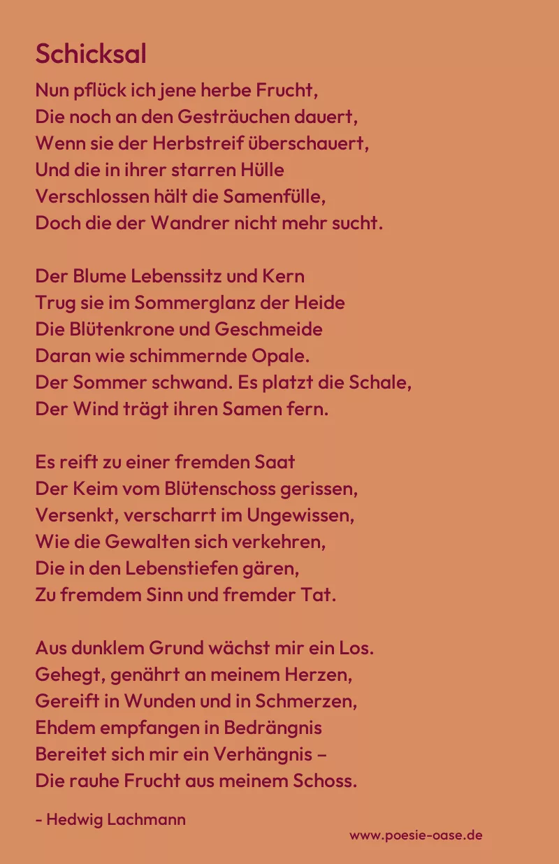 Gedicht: Schicksal von Hedwig Lachmann