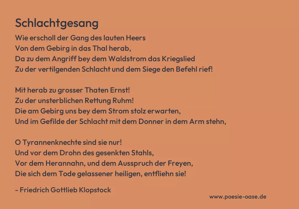 Gedicht: Schlachtgesang von Friedrich Gottlieb Klopstock