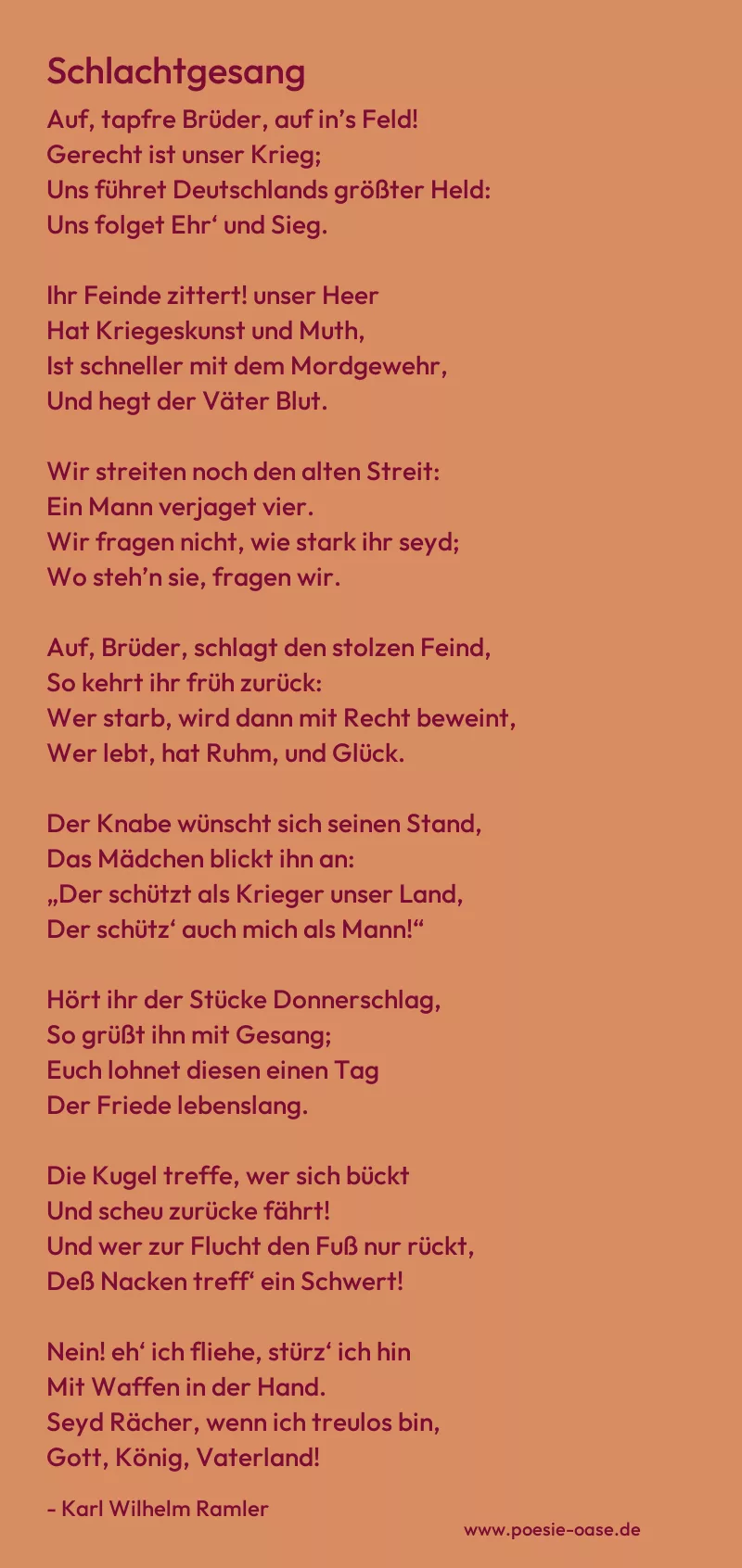 Gedicht: Schlachtgesang von Karl Wilhelm Ramler