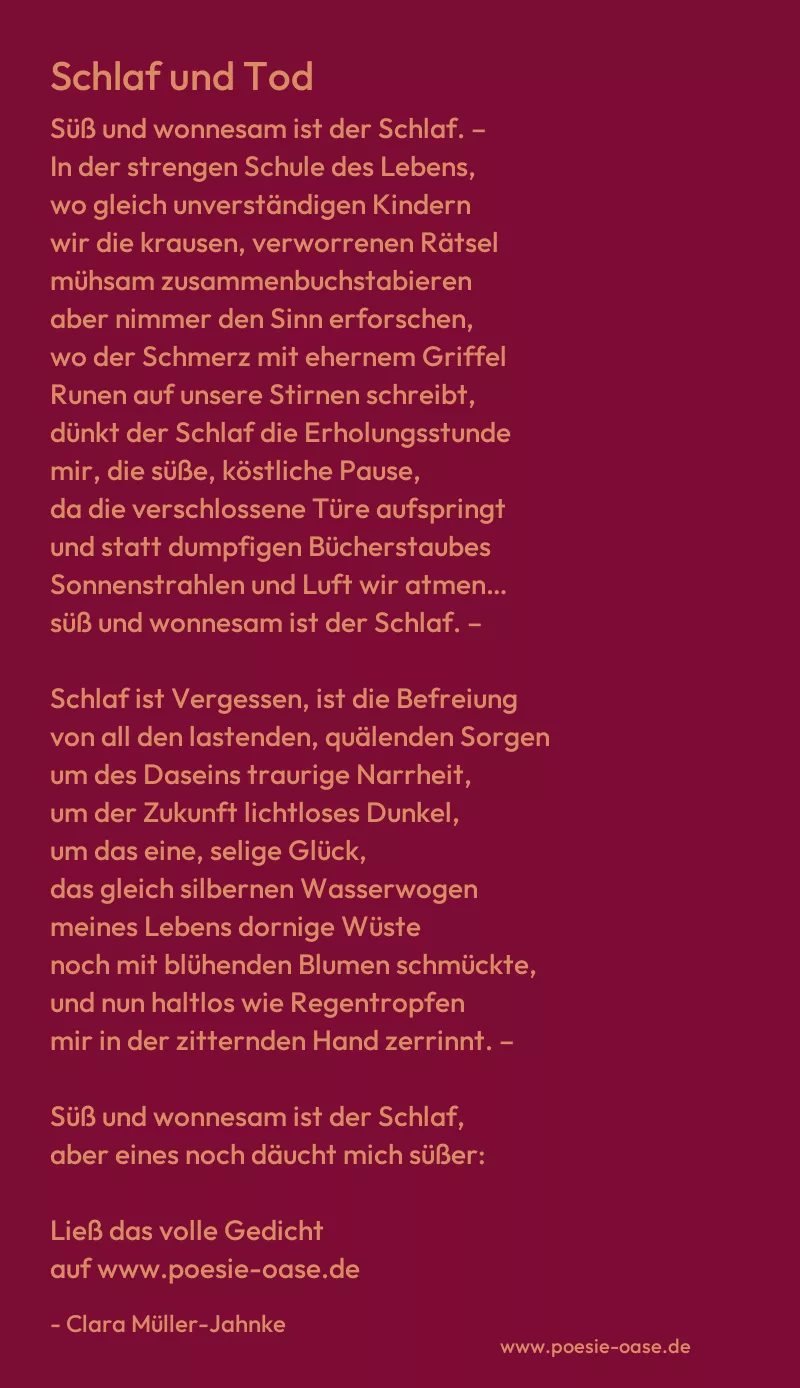Gedicht: Schlaf und Tod von Clara Müller-Jahnke