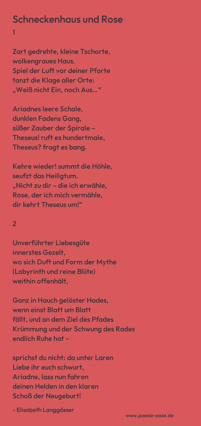Gedicht: Schneckenhaus und Rose von Elisabeth Langgässer