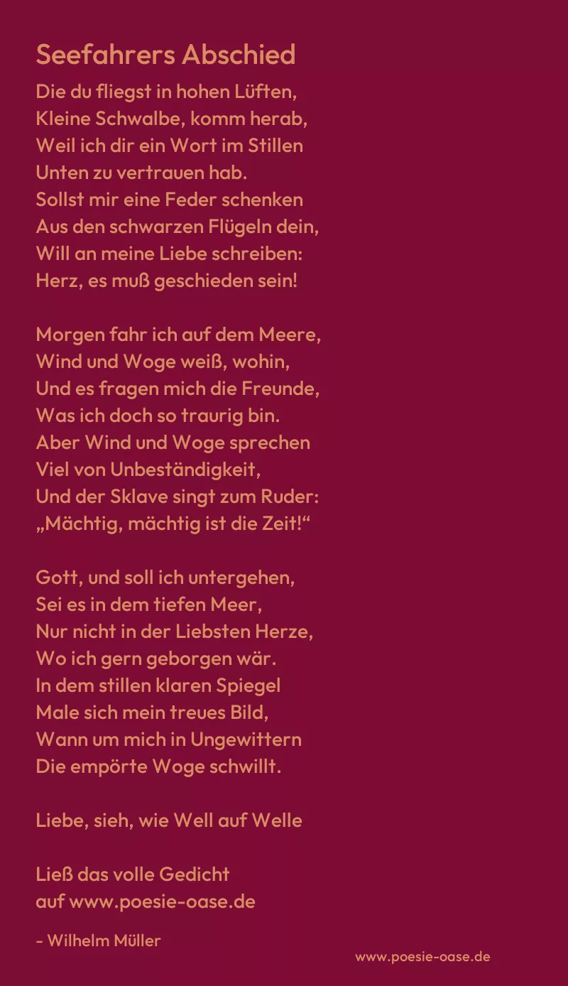 Gedicht: Seefahrers Abschied von Wilhelm Müller