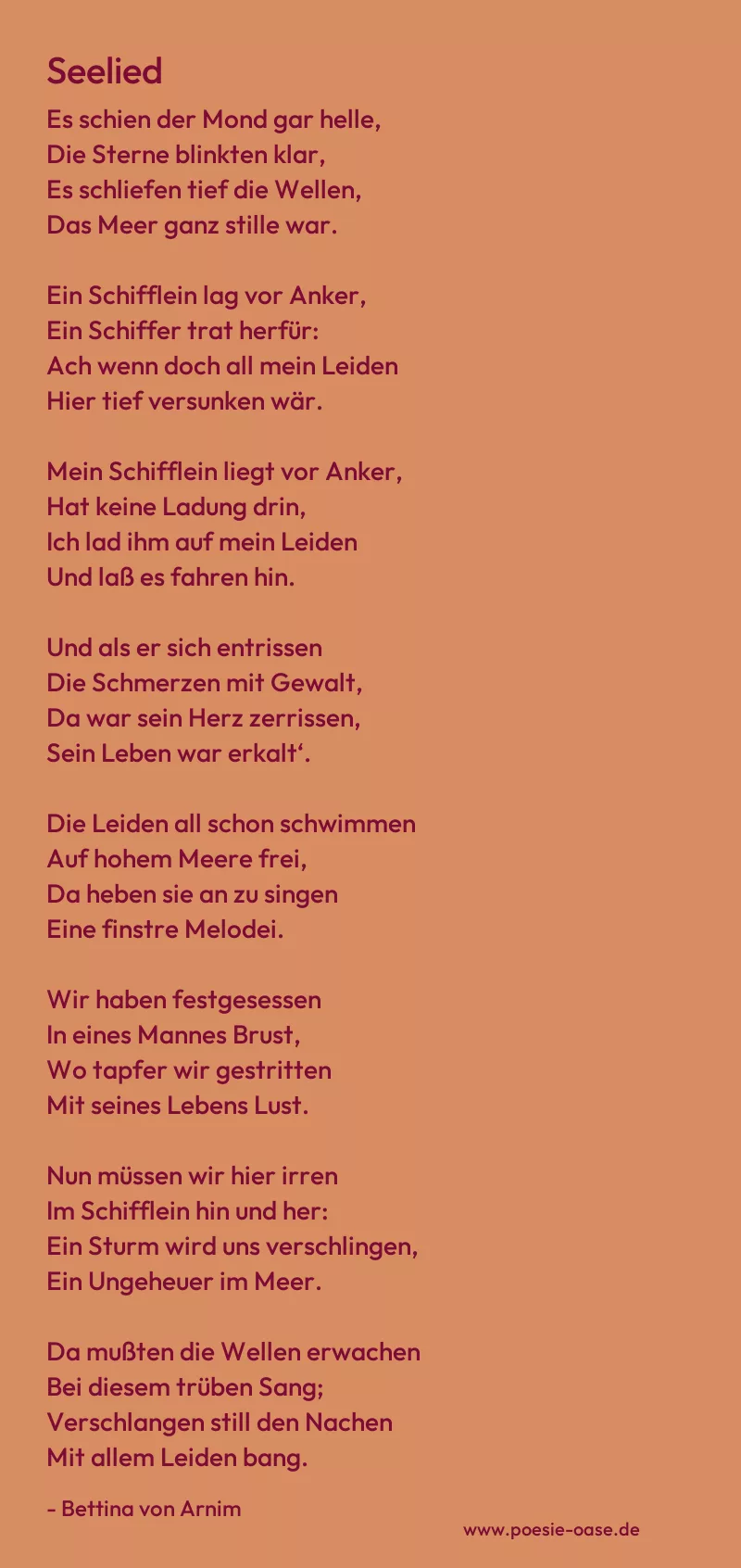 Gedicht: Seelied von Bettina von Arnim