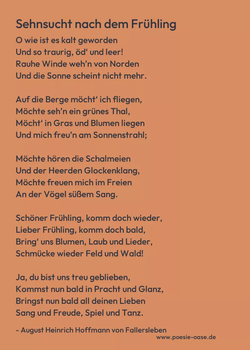 Gedicht: Sehnsucht nach dem Frühling von August Heinrich Hoffmann von Fallersleben