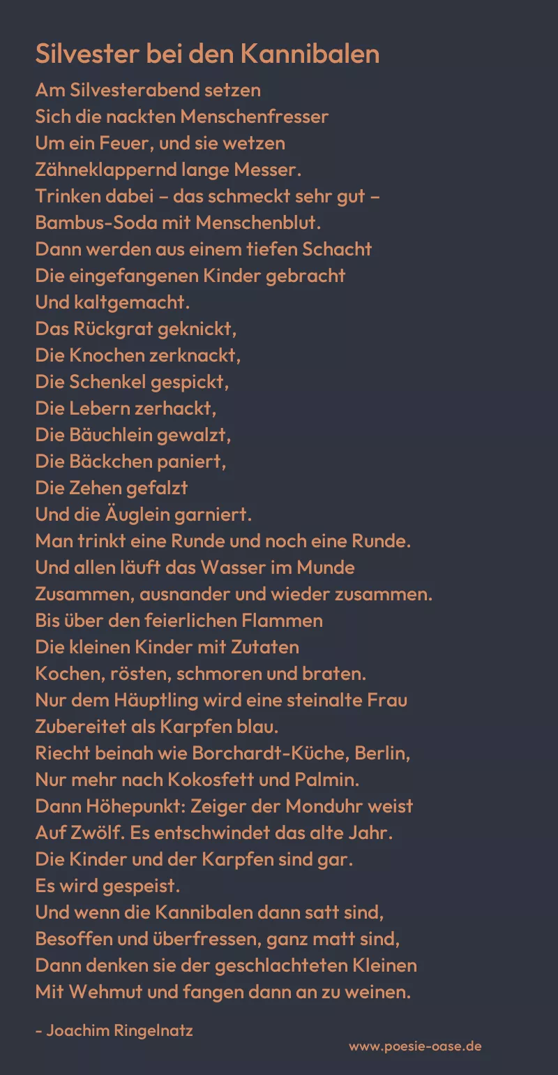 Gedicht: Silvester bei den Kannibalen von Joachim Ringelnatz