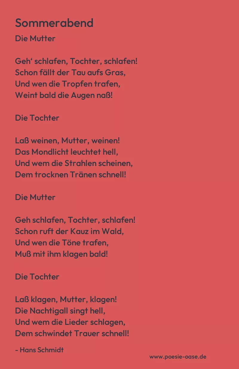 Gedicht: Sommerabend von Hans Schmidt