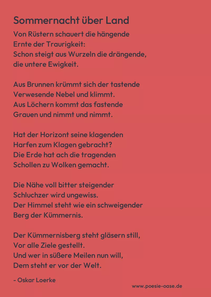 Gedicht: Sommernacht über Land von Oskar Loerke
