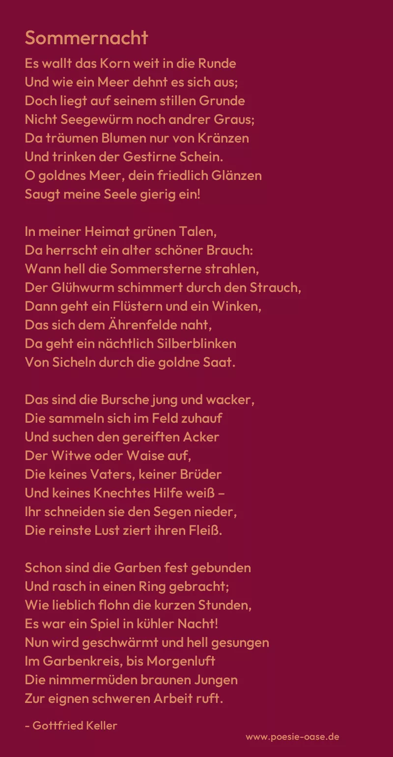 Gedicht: Sommernacht von Gottfried Keller