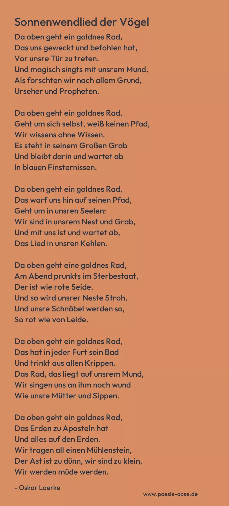 Gedicht: Sonnenwendlied der Vögel von Oskar Loerke